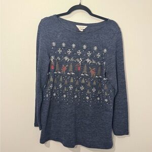 Christopher & Banks Navy Winter Scene Long Sleeve Knit Top – Size L - Holiday